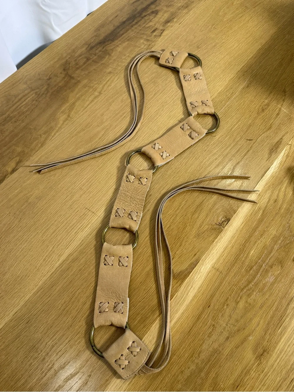 Vintage Italian Leather Boho Ring Tie Belt Festival Western Waist Belt